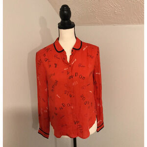 Anthropologie Maeve Art House Red Paris London Milan Button Down Blouse-Size 0